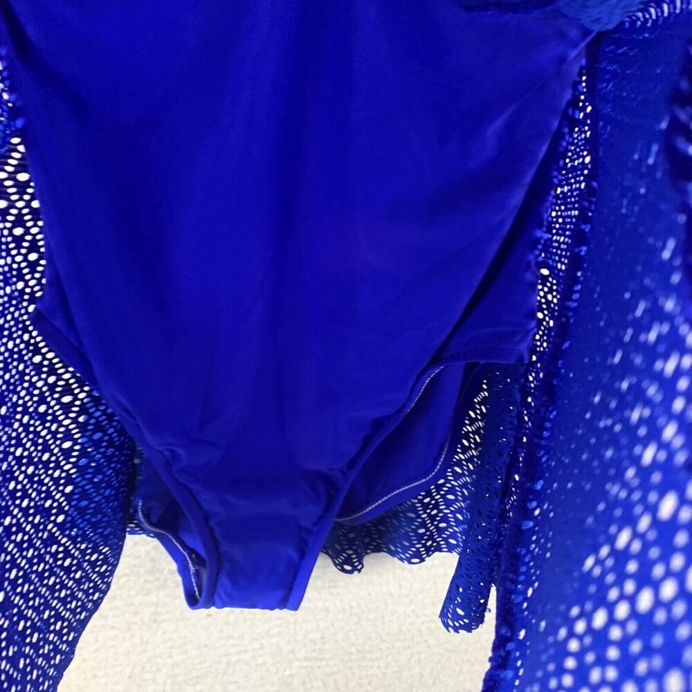 Swim Solutions Women's Bow Front Sleeveless Crochet Cobalt Blue Swim Dress Sz 12 - Picture 3 of 11